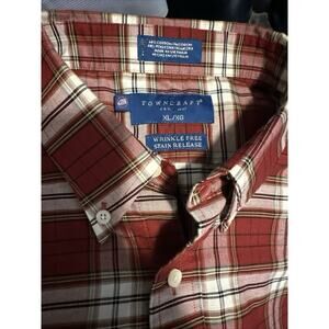 Towncraft Men's Red & White Plaid Long Sleeve‎ Button Down Shirt Size XL